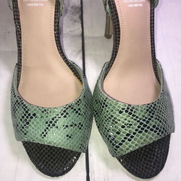 NEW! H&M Snake Skin Green/Beige Slingback Pumps 6 - Picture 2 of 7